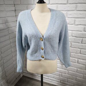 Divided H & M Ladies Size Medium Button Front Crop Light Blue Sweater